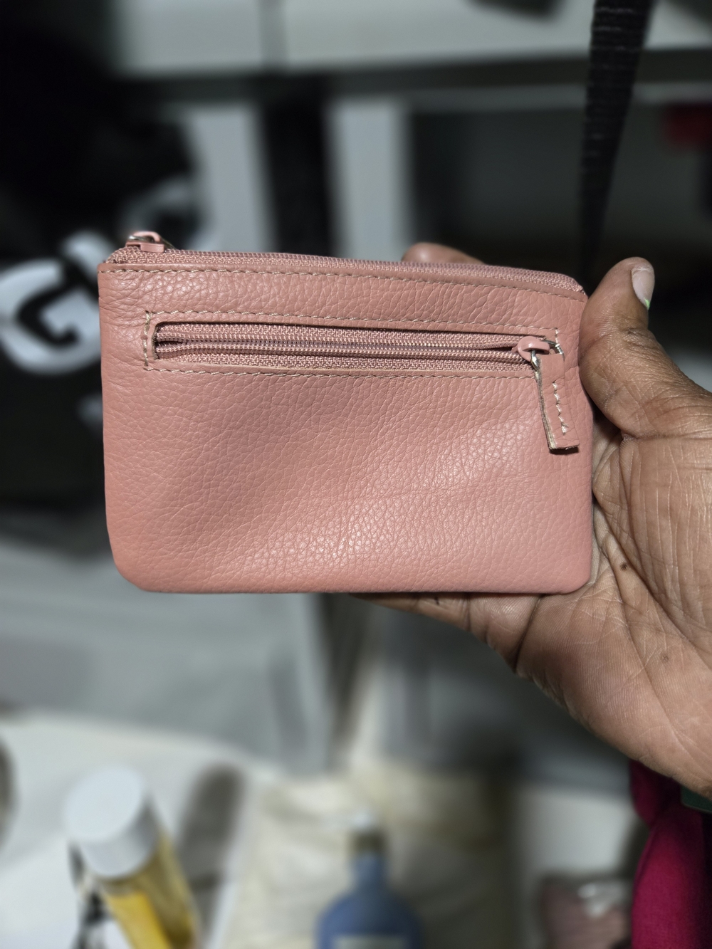 Compact Pink Leather Coin & Card Case.